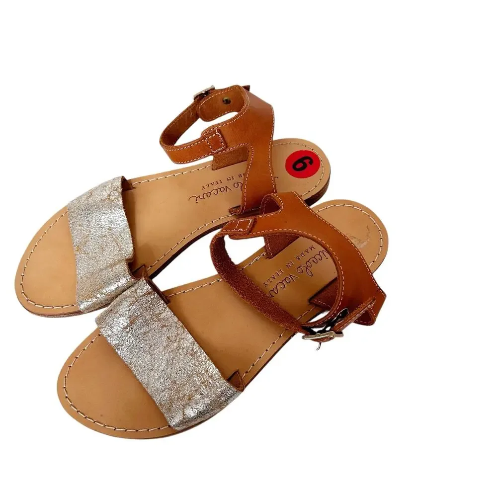 Niccolo Vacari Silver Leather Sandals Sz 6